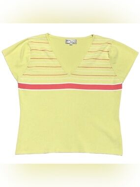 Y2K MARC ALLAN Lime Tenniscore Preppy Stripe V Neck Sweater Top